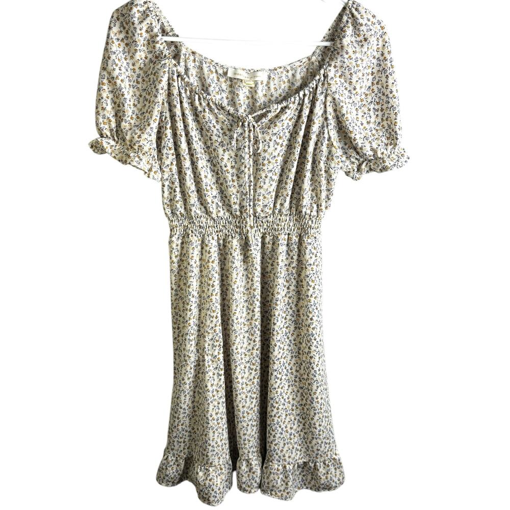 Monteau Los Angeles Peasant Dress cream Tiny Floral Size Large Boho Shabby Chic